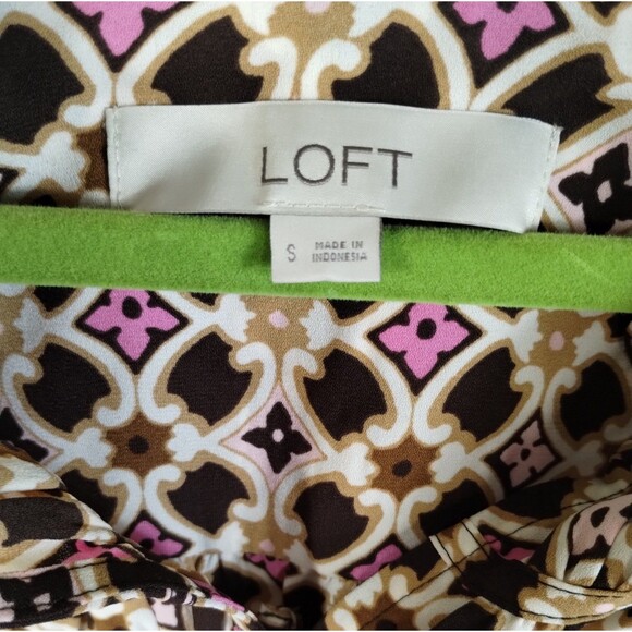 Long Ruffle Sleeve Blouse Women's S Graphic Career Comfort Boack Brown Gathered - Picture 6 of 8